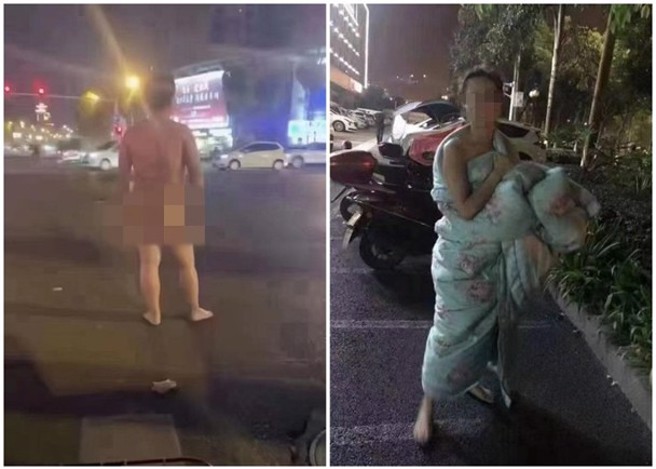 大陸甘肅午夜6.2極淺層強震，民眾走到街上避難，有人甚至趕不及穿上衣服全身赤裸，或只以棉被遮住身體。(圖/翻攝東網)