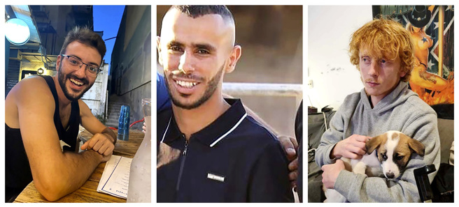 韦强回忆曾和3名遭到以色列军人误杀的人质关在一起。左起依序为遭误杀的人质沙姆利兹、塔拉尔卡、海姆。(图/ 美联社)
