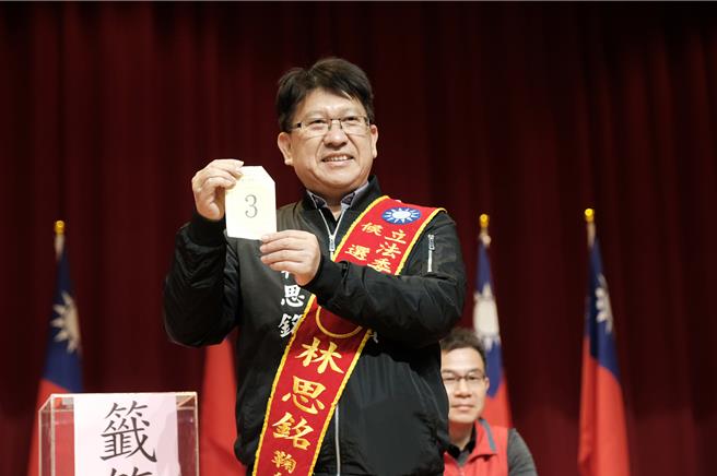 新竹縣選委會立委候選人號次抽籤，二選區國民黨林思銘抽中3號。（羅浚濱攝）