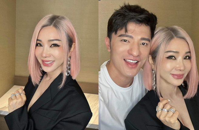 陈美凤19日以一头浅粉色短髮造型出席活动。（图／陈美凤脸书）