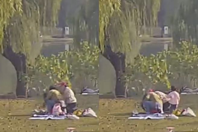 男大生上課途中發現旁邊有孩童無法呼吸，當時孩童家長跟園丁正在幫忙急救。（圖／翻攝微博）