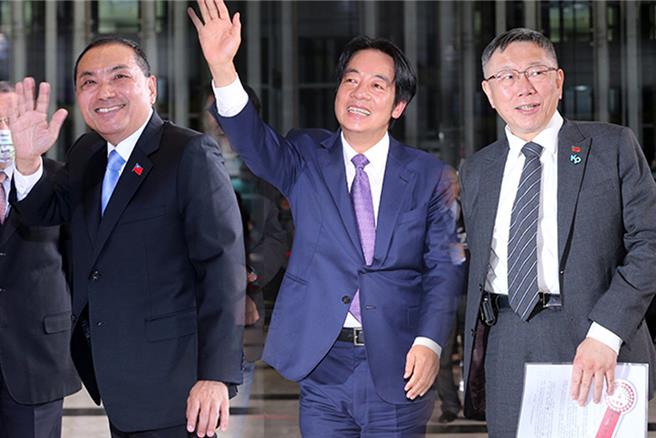 QuickseeK民调中心今日公布最新民调，民进党「赖萧配」以32.5％的支持度微幅领先其他候选人，国民党「侯康配」27.2％与民眾党「柯盈配」26.7％紧追其后。（合成图／黄世麒摄）