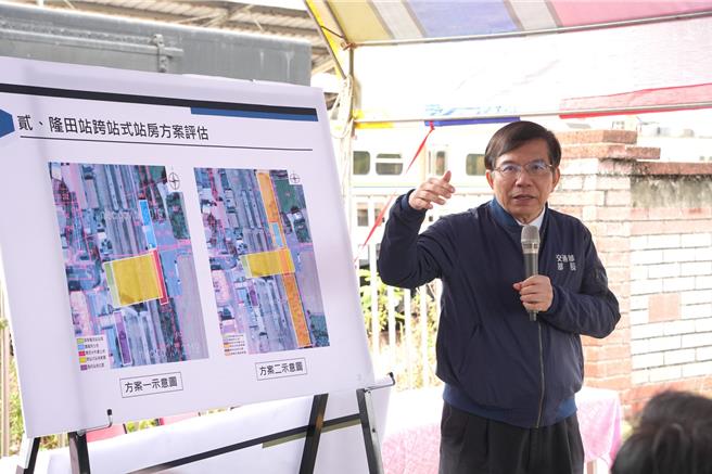 台南市官田区隆田车站扩建案引地方关注，交通部长王国材南下视察。（郭国文竞选团队提供／程炳璋台南传真）