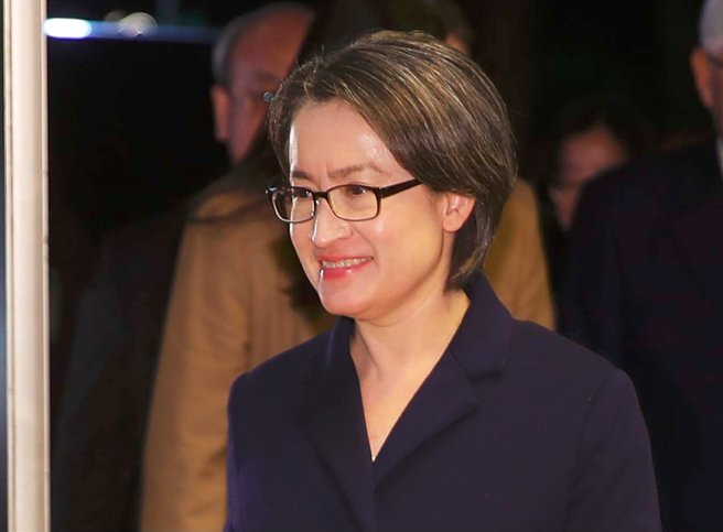 民进党副总统候选人萧美琴22日参加唯一公办电视副总统政见会。（季志翔摄）