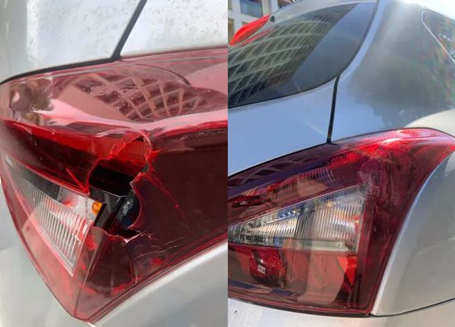 美甲妹跨領域DIY，將學美甲技術運用在修補汽車燈殼上。（圖／翻攝自Dcard）