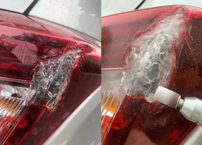 美甲妹先將燈殼碎片重黏後，慢慢地重新打磨表面。（圖／翻攝自Dcard）