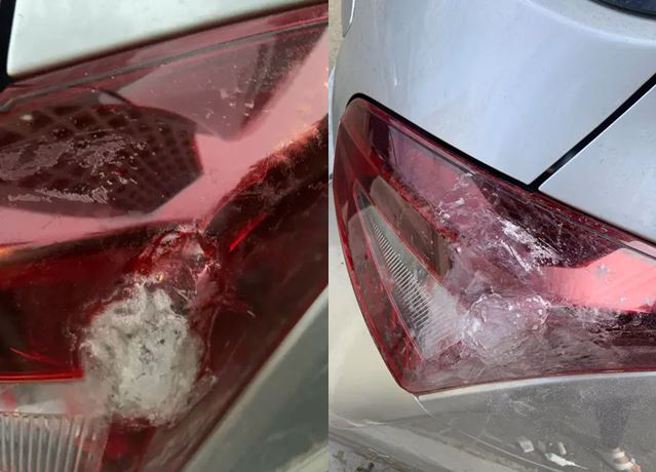 美甲妹打磨完變清潔燈殼表面，再上一層紅色膠與透明表層塗膠。（圖／翻攝自Dcard）