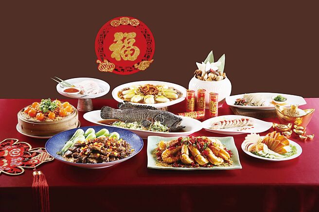 新竹老爷「明宫」粤菜厅年菜盛宴，五人份7道佳肴，每套8,800元起，12月底前订购再享95折优惠。图／老爷酒店集团