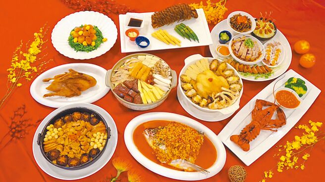 北投「奇岩一号」推出1万8800元及2万3800元两套尾牙春酒菜单，可吃到花胶、鲍鱼、龙虾等高级食材。（大地酒店提供）