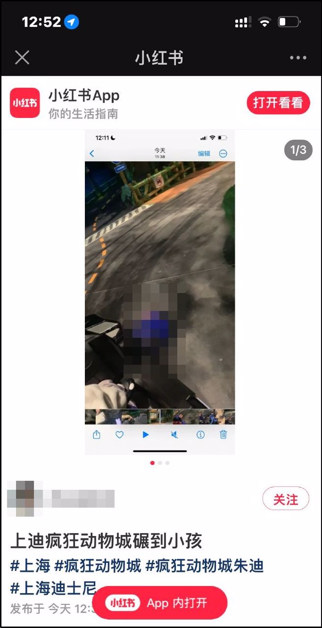 上海迪士尼有孩子跳出遊樂設施的遊覽車，結果被另一輛遊覽車輾壓。（圖／翻攝自微博）