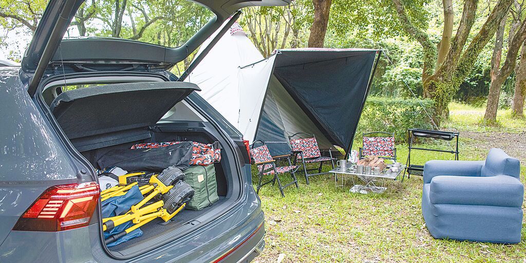 Tiguan行李廂載物機能佳，可放置長形或方形等各式露營用品。（陳大任攝）