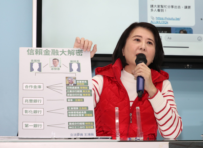 立委王鸿薇（图）25日召开「卓荣泰坐镇！多名公股银行首长组『信赖金融』」记者会。（刘宗龙摄）