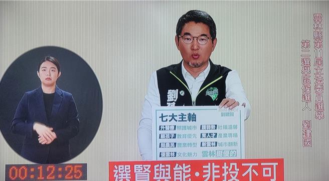 云林县选委会今天（26日）上午举行二选区立委候选人政见发表录影，刘建国抽籤得第一顺位发表。（周丽兰翻摄）