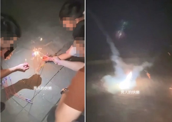 空軍招募員遭人踢爆，在高美濕地施放煙火。（翻攝爆料公社）