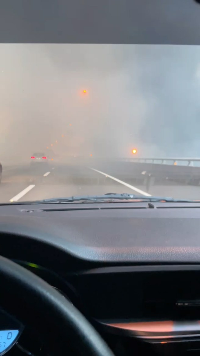 工廠火勢相當猛烈，連國道都受到影響。（翻攝畫面）