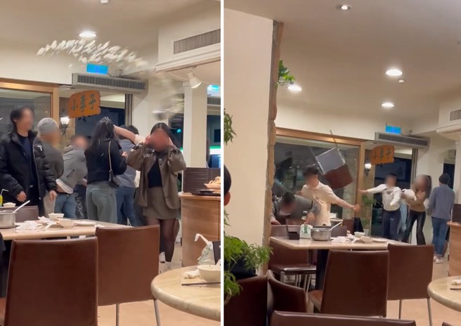 雙方因為端菜不小心就起口角，雙方在店內打大出手。（翻攝畫面）