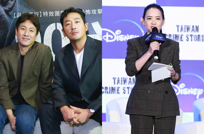 李善均（左图左）2019年曾和河正宇来台宣传，曾宝仪担任主持人。（图／中时资料照片）