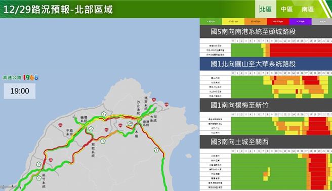 2024年元旦連續假期前1日路況預測。（高公局提供／蔡亞樺台北傳真）
