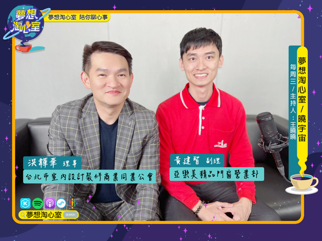 12月28日梦想淘心室【晓宇宙~晓晓问大大】特别邀请到台北市室内设计装修商业同业公会洪韡华理事和亚乐美精品门窗营业部副理黄建智来到节目中。(图/梦想淘心室提供)