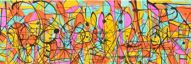 梁永斐的作品将书法线条解构上色别具当代性。（梁永斐提供／李怡芸台北传真）