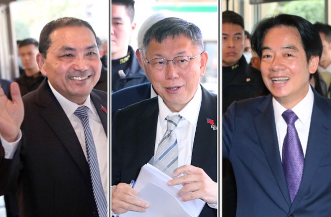 2024总统大选进入白热化，左起为国民党候选人侯友宜、民眾党候选人柯文哲、民进党候选人赖清德。（中时资料照／合成）
