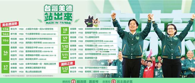 選戰倒數 賴清德、蕭美琴將這樣跑 。賴清德競總提供