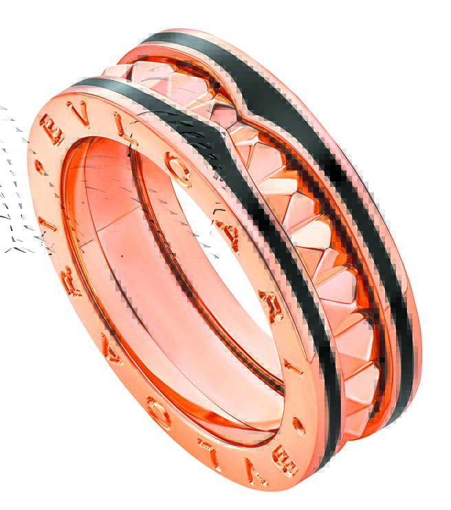 寶格麗B.zero1 Rock系列玫瑰金黑陶瓷戒指，價格店洽。（寶格麗提供）