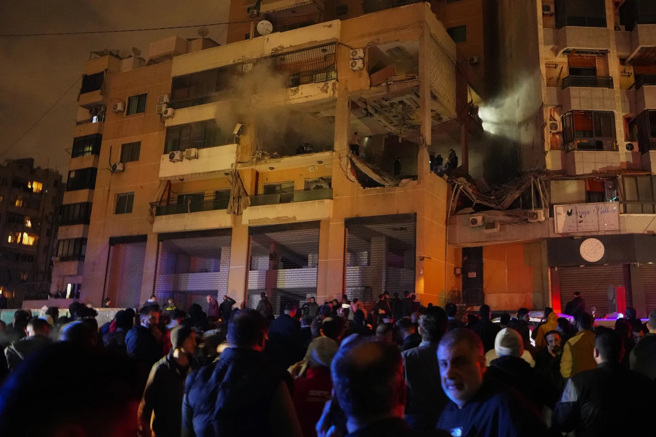 以色列對貝魯特的真主黨提供哈瑪斯據點發動打擊。(圖/美聯社)