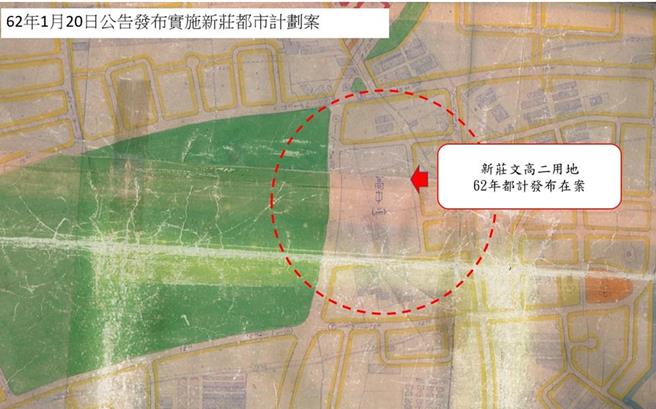 新北市城乡局出示1973年新庄都市计画图，显示刚文高用地当年即已画设。（资料照）