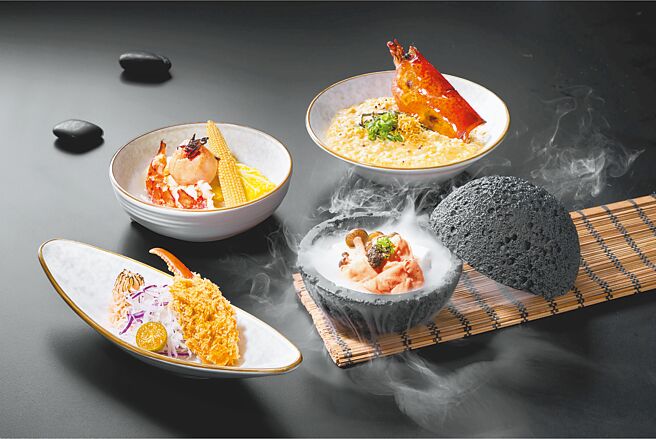 「匠極緻鍋物」個人套餐可一次品嘗活體龍蝦四食，龍蝦身、螯、關節、膏，結合日式懷石菜序概念呈現。（新天地餐飲集團提供）