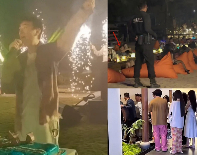 王思聪在三亚举办生日派对，现场超过30位辣妹坐镇，还有美食佳肴，相当豪奢。（图／摘自微博）