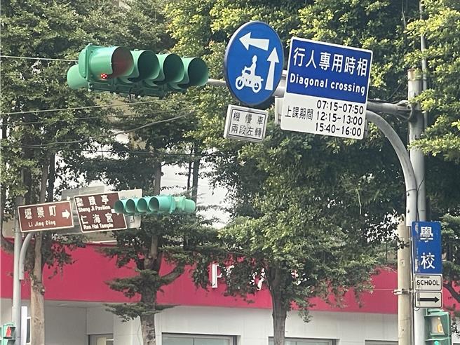 桃园市交通局在南桃园的平镇区延平路与康乐路口等共4处路口，实施行人专用时相，维护行人过马路时安全。（吕筱蝉摄）