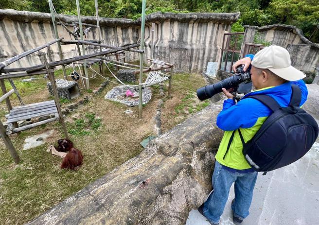 新进志工许先生纪录园区动物影像（图片来源：高雄市观光局提供）