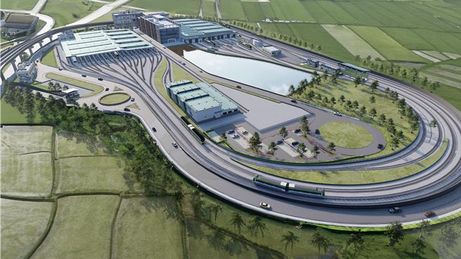 桃园捷运绿线北机厂位于大园、芦竹交界，占地15.34公顷，为绿线通车关键设施。（捷工局提供／蔡明亘桃园传真）