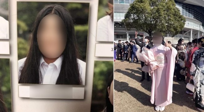 中村珠爱莉PO出高中毕业照和「成人之日」照，对比自己过去几年来减肥成功的心路歷程。 （图／翻摄自X平台帐号@9ninecat_ ）