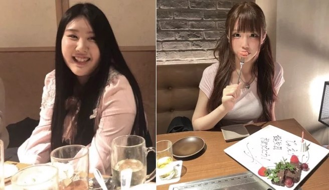 中村珠爱莉PO出数张减肥成功的对比照片。 （图／翻摄自X平台帐号@9ninecat_ ）