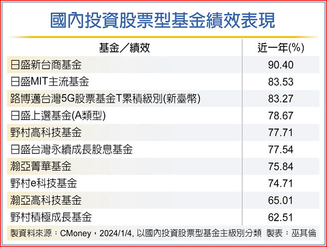 國內投資股票型基金績效表現