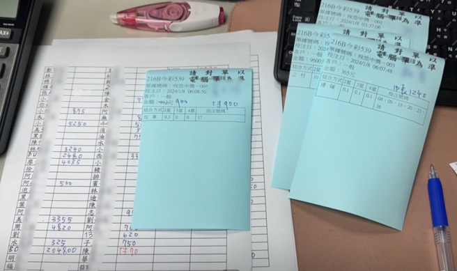 警方现场查扣赌资40万余元及帐册、监视器等证物。（图 / 刘咏韵翻摄）