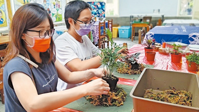 桃園市溪州環教園區有多樣體驗活動，有吃有玩有體驗，可享受漫遊農村生活，圖為手作苔玉DIY。（圖／勞動力發展署桃竹苗分署提供）
