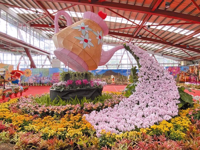 花在彰化活动会场的庭园造型花卉创意十足。（彰化县政府农业处提供）

