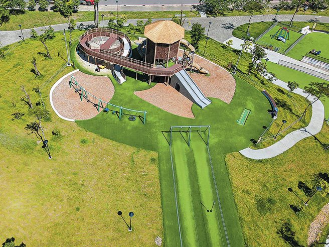 十四張歷史公園是新北市第1座具有機能轉換型的防災公園，平時為休閒綠地遊戲場，災害發生時可立即變身為多功能避難收容場所。（圖／新北市政府提供）