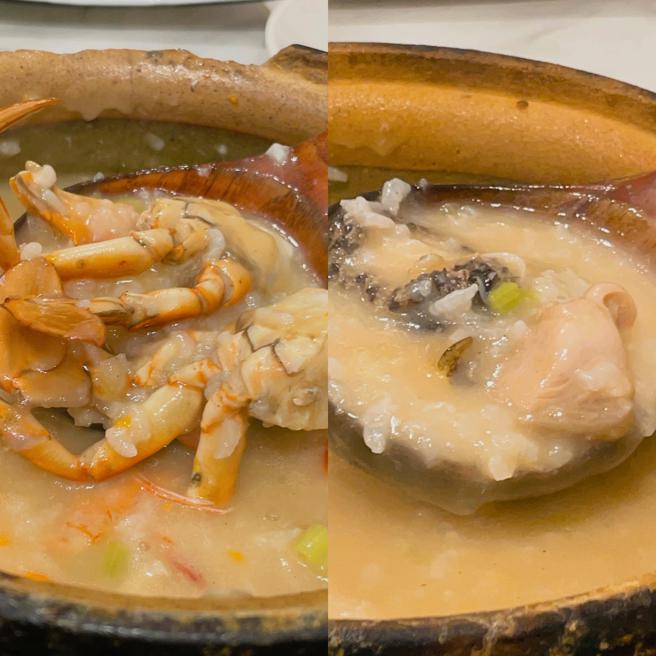 稻香园老板陈雄用料不手软，在砂锅粥放入红蟳、鲍鱼等带来澎湃份量，2人份800元起。（朱世凯摄）