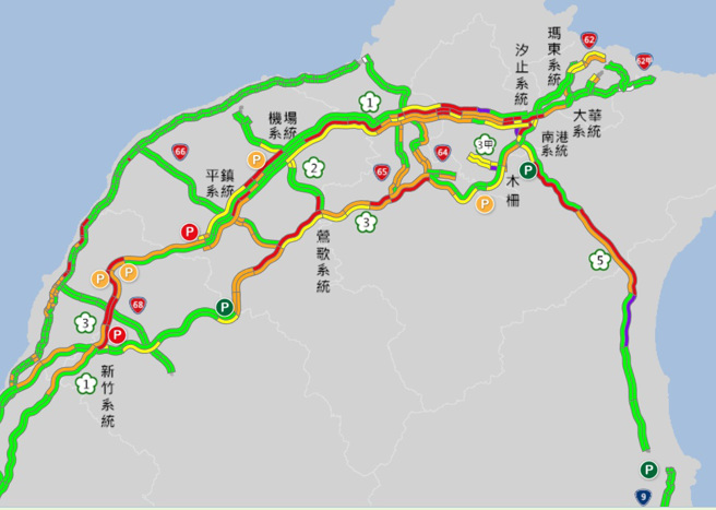 北部国道许多路段都在塞车中，提醒民眾回家投票提早出门。（图／翻摄自高速公路1968）