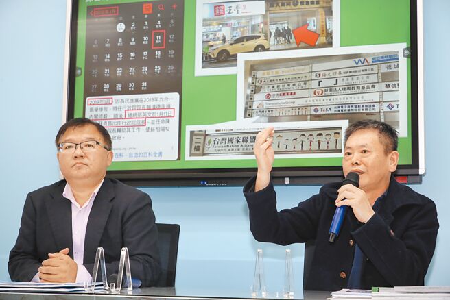 國民黨立法院黨團首席副書記長李德維（左）、立委林為洲（右）12日召開「錄音檔連環爆 國安大破口!」記者會，懷疑立委羅致政已經被滲透，要求啟動國安調查。（劉宗龍攝）