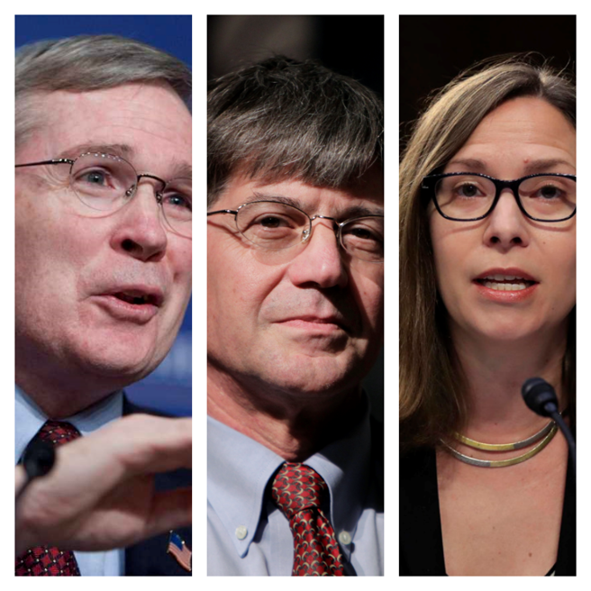 美国代表团将于今日抵达台湾，包括前国家安全顾问海德利（Stephen J. Hadley，左）、前副国务卿史坦伯格（James B. Steinberg，中）、AIT主席罗森伯格（Laura Rosenberger，右）。（合成图／美联社资料照片）