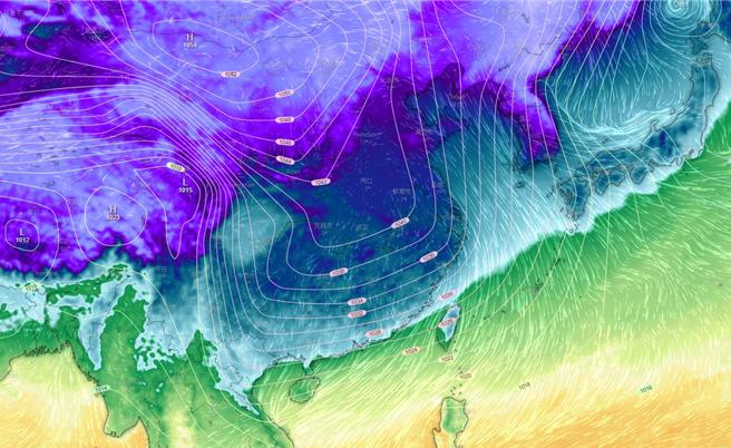 寒流于1月21日南下，23日影响全台。（摘自脸书「台湾颱风论坛｜天气特急」／陈佑诚台北传真）