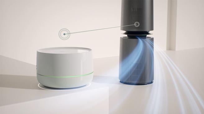 LG PuriCare 360度空氣清淨機寵物功能增加版二代旗艦版搭載獨家AI智慧感測器，大幅提高淨化速度，無論是細小灰塵、氣味、汙染物都能高效解決。（LG提供／古明弘台北傳真）