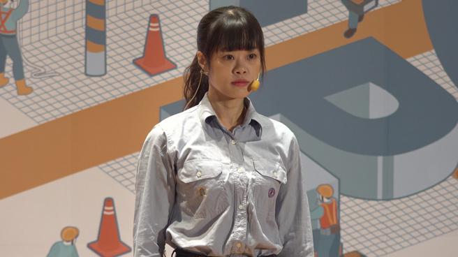 曾上过YouTube节目「一日台电」单元、外号「台电学姐」的郭庭均本次担任选手宣誓代表（图片来源：记者 赖君欣 摄）
