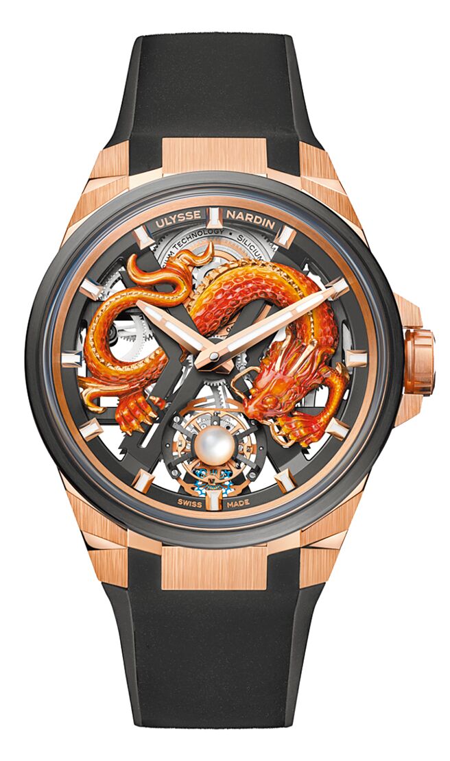 雅典表在龍年主打一款BLAST系列陀飛輪金龍腕表，306萬2000元。（ULYSSE NARDIN提供）