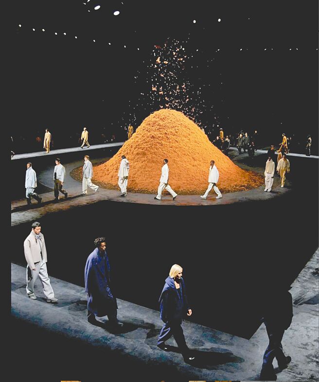 Zegna 2024秋冬男装大秀让秀场中下起「羊绒雨」。（摘自Zegna IG）